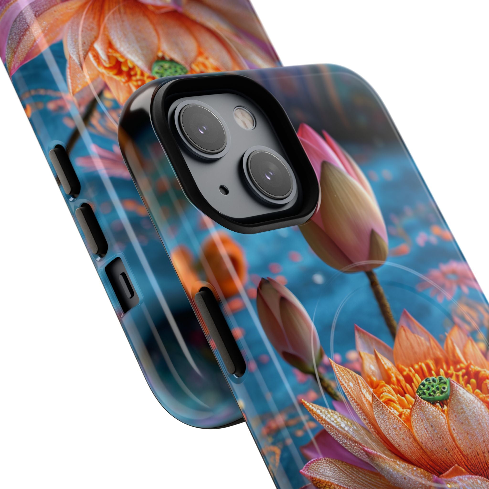 Vibrant Lotus Embroidery - Tough + MagSafe® iPhone 14 Phone Case