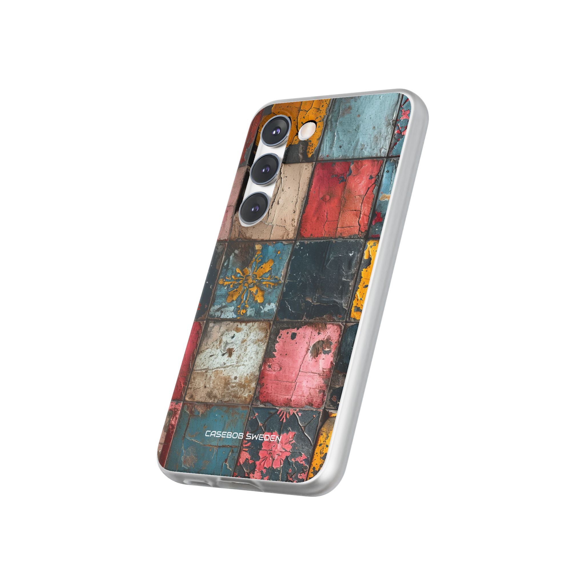 Rustic Red-Yellow Vintage Tiles - Flexi Samsung S23 Phone Case