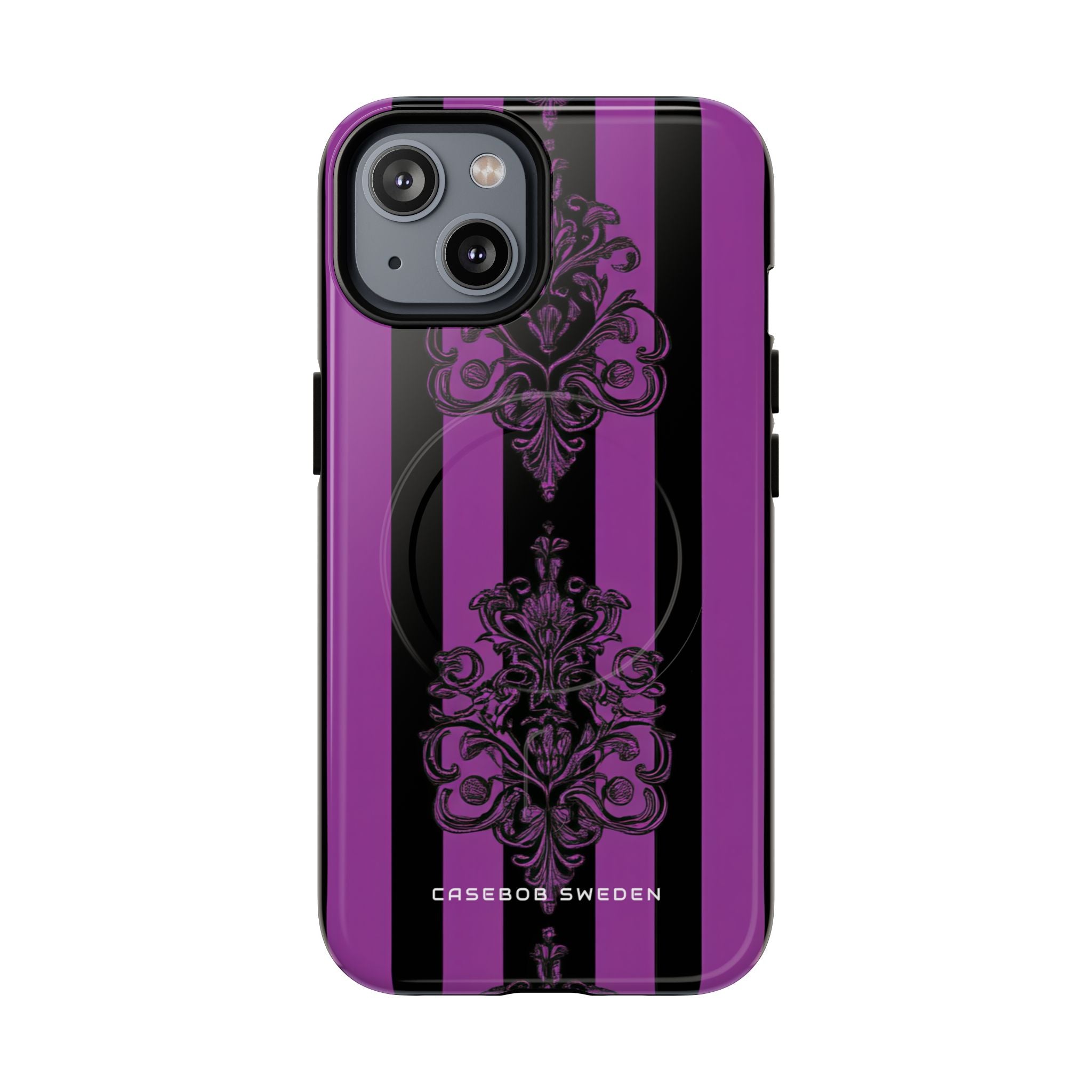 Gotische Eleganz mit vertikalen Streifen und Ornamentmotiven iPhone 14 Tough+ Handyhülle