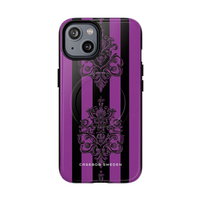 Gothic Elegance with Vertical Stripes and Ornamental Motifs iPhone 14  Tough+ Phone Case