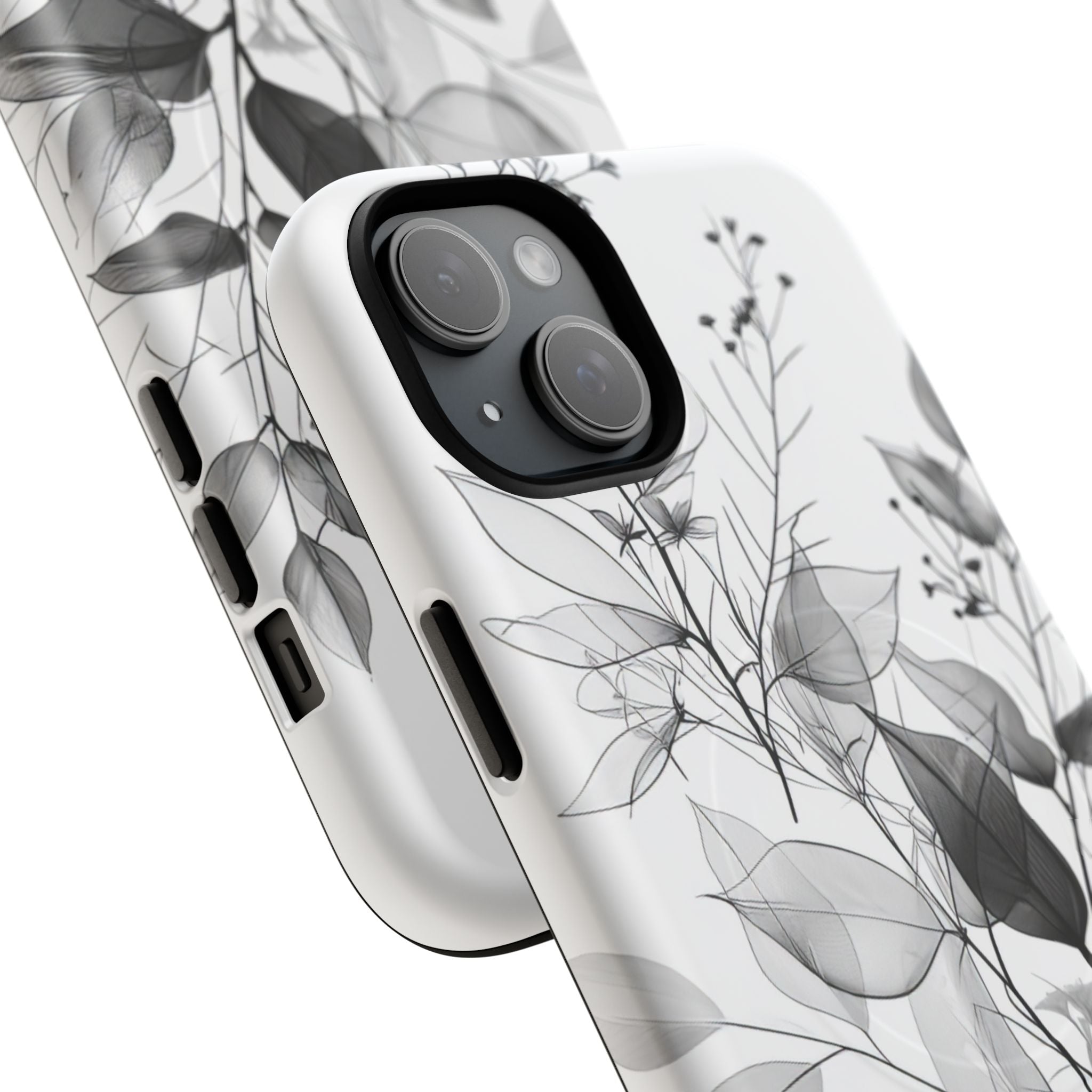 Monochrome Floral Elegance iPhone 15 | Tough+ Phone Case