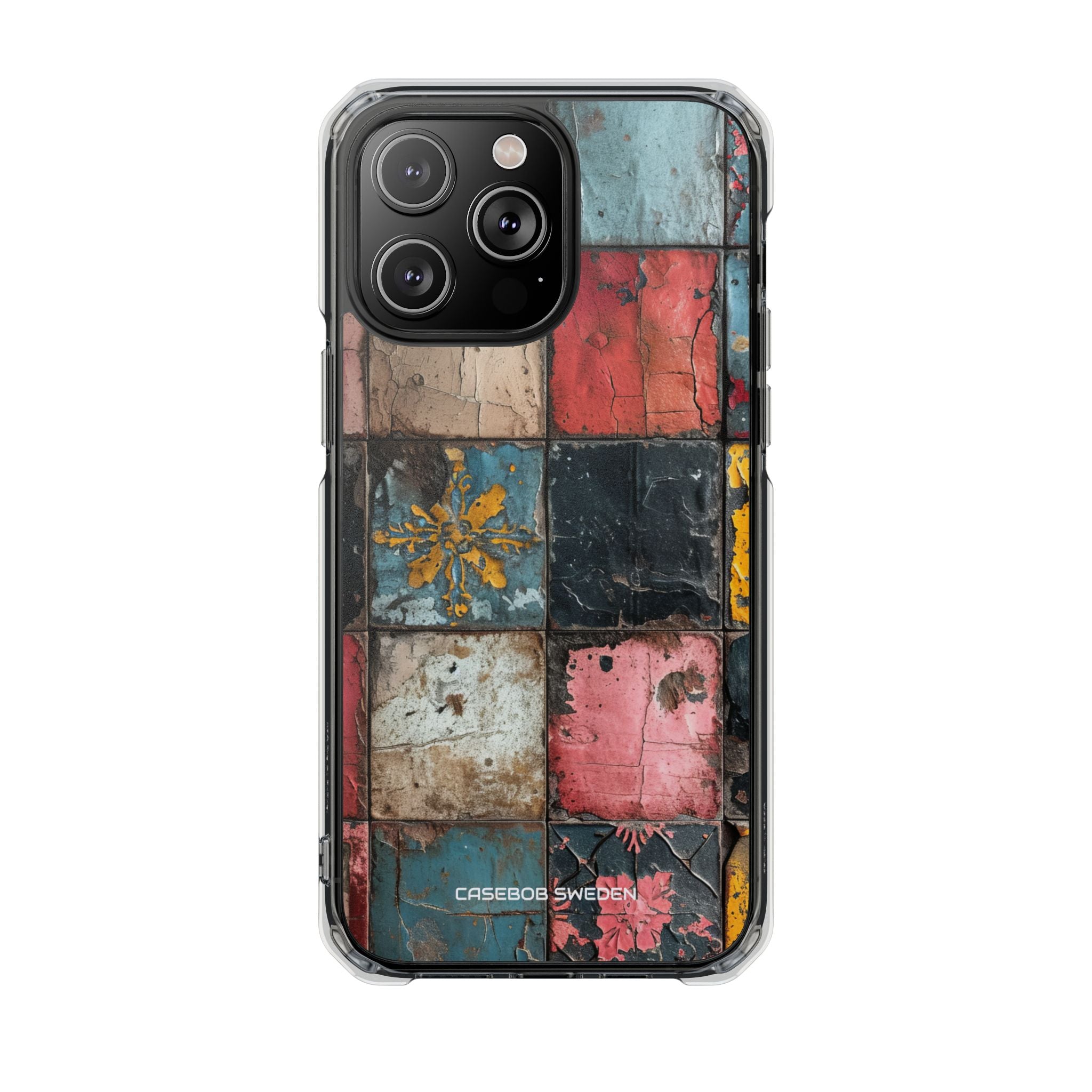 Rustic Red-Yellow Vintage Tiles - Clear Impact iPhone 14 Phone Case