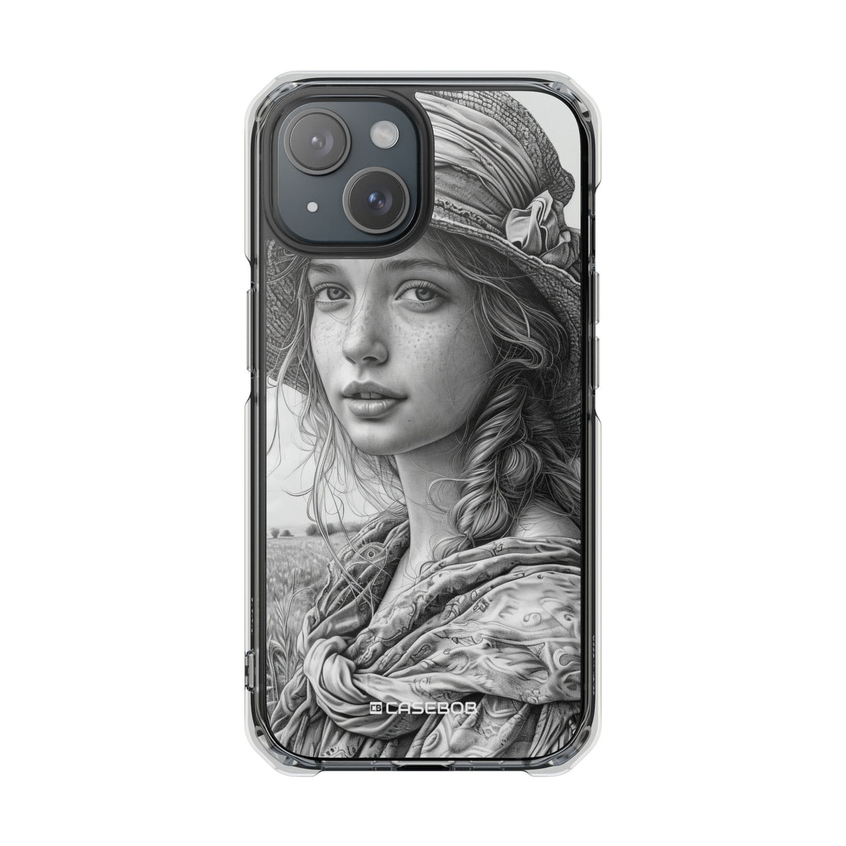 Serene Sketch Portrait - Phone Case for iPhone (Clear Impact - Magnetic)