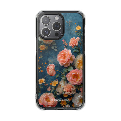 Blue Floral Elegance - Clear Impact iPhone 15 Phone Case