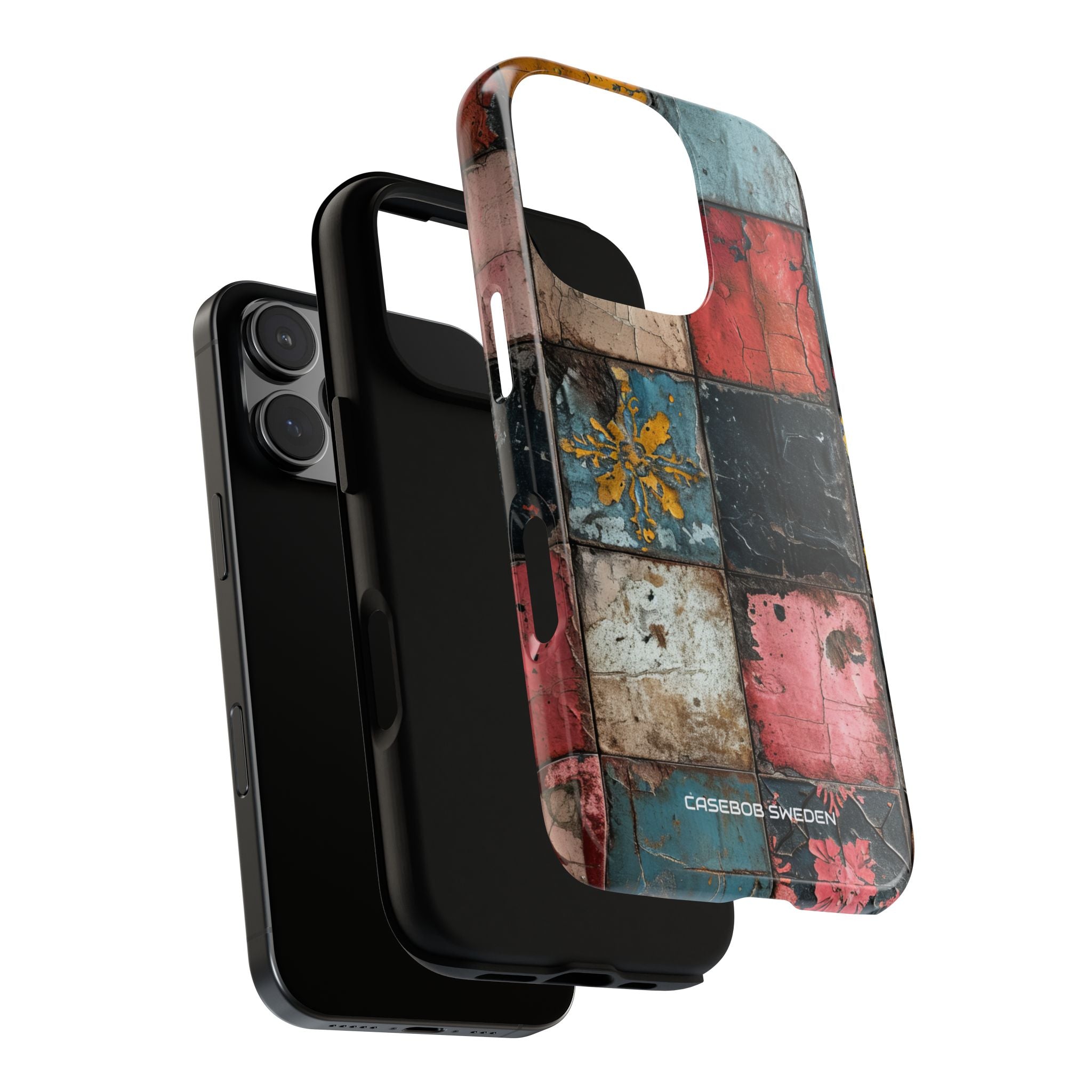 Rustic Red-Yellow Vintage Tiles - Tough iPhone 16 Phone Case