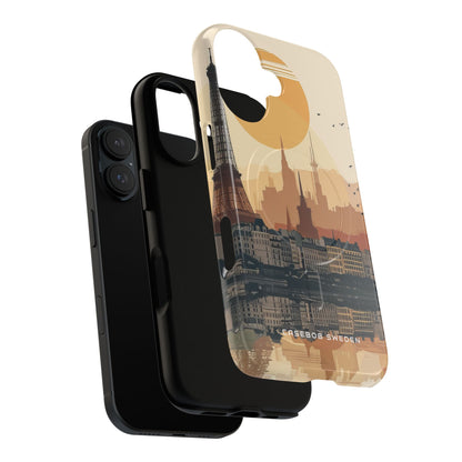 Eiffel Tower Silhouette with Birds and Sun Reflection iPhone 16 | Tough+ Phone Case