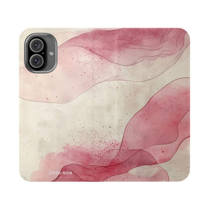 Crimson Ribbon Waves - iPhone 16 Plus Case - Wallet
