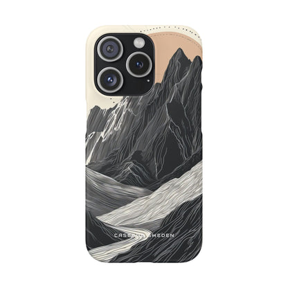 Minimalist Mountain Landscape with Flowing River iPhone 15 - Slim Phone Case