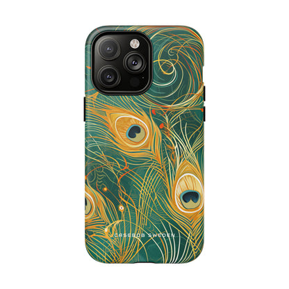 Peacock Elegance in Teal and Gold iPhone 14 | Tough+ Phone Case