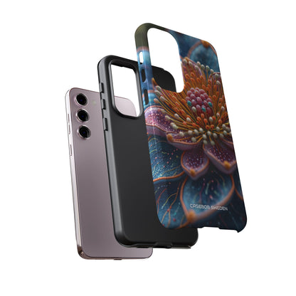 Blue-Orange Floral Swirl - Tough Samsung S23 Phone Case