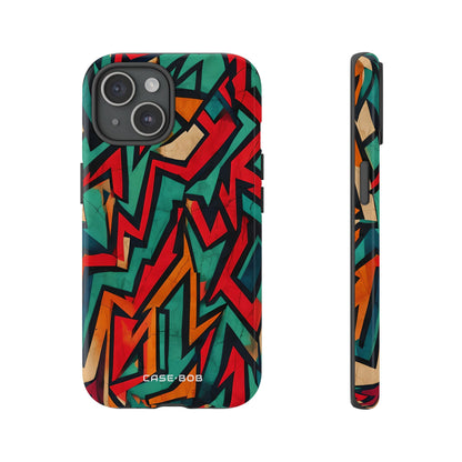 Crimson Zigzag iPhone 15 Case - Tough