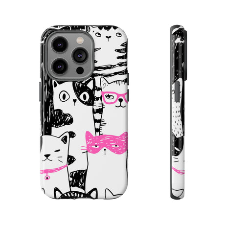 Black & Pink Cat Pattern iPhone Case (Protective) iPhone 14 Pro Glossy Phone Case