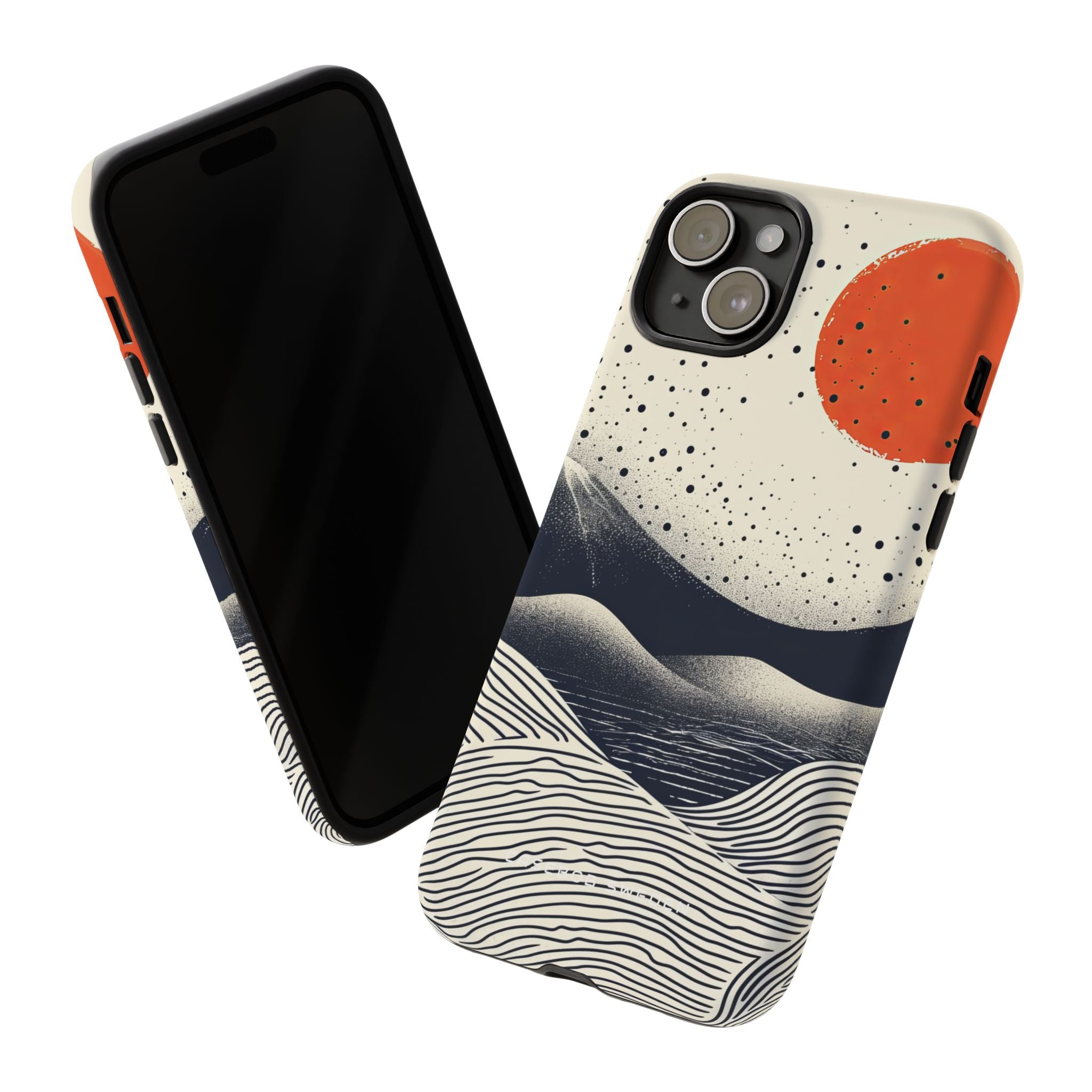 Red Sun Over Flowing Horizons iPhone 15 - Tough Phone Case