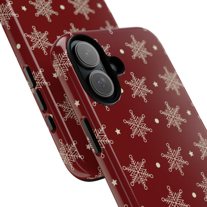 Cream Snowflakes Crimson iPhone 16 Plus Case - Tough