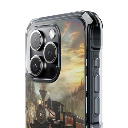 Vintage Steam Train Crossing Mountain Bridge iPhone 15 - Clear Impact Phone Case