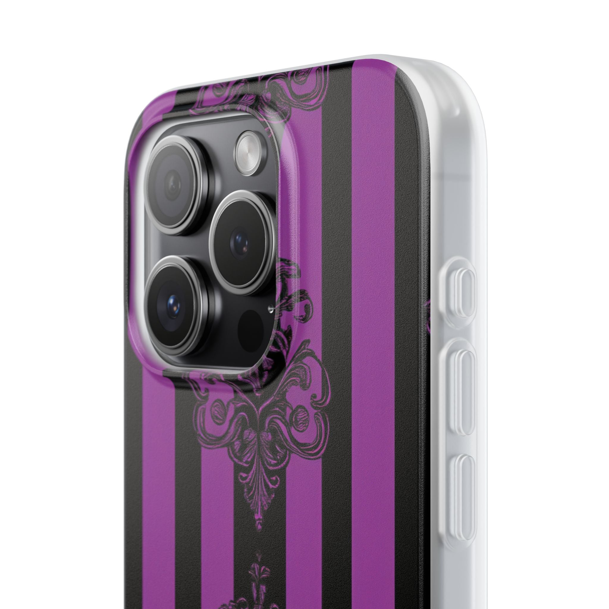 Gothic Elegance with Vertical Stripes and Ornamental Motifs iPhone 15 - Flexi Phone Case