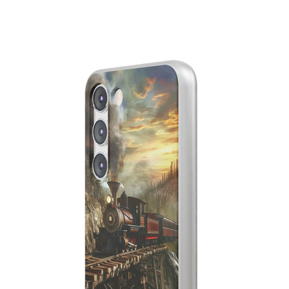 Vintage Steam Train Crossing Mountain Bridge Samsung S23 - Flexi Phone Case