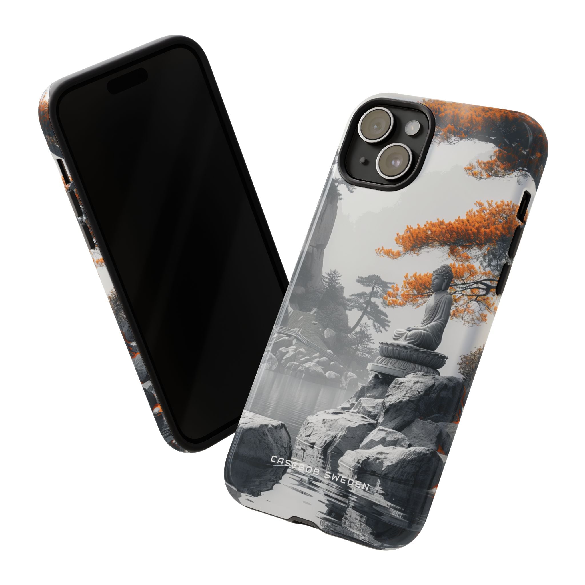 Zen Serenity: Tranquil Landscape with Buddha and Pagoda iPhone 15 - Tough Phone Case