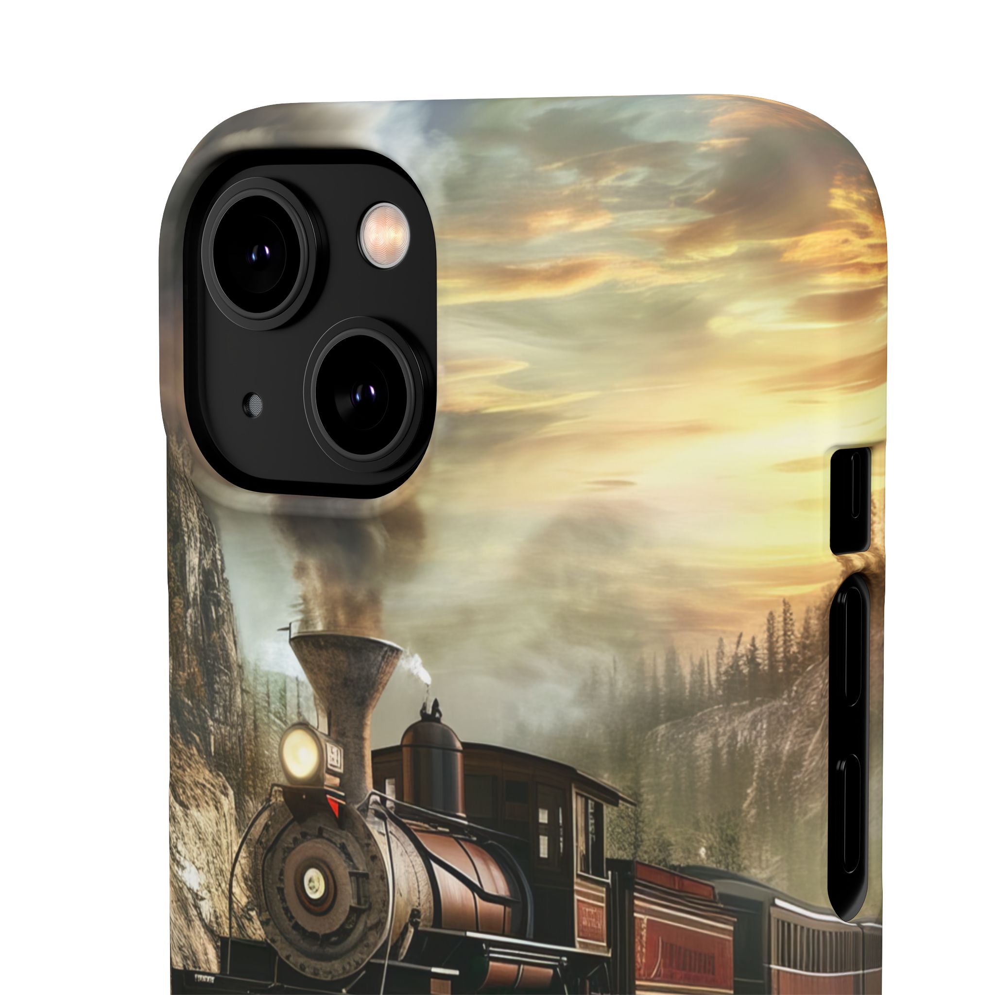 Vintage Steam Train Crossing Mountain Bridge iPhone 14 - Slim Phone Case