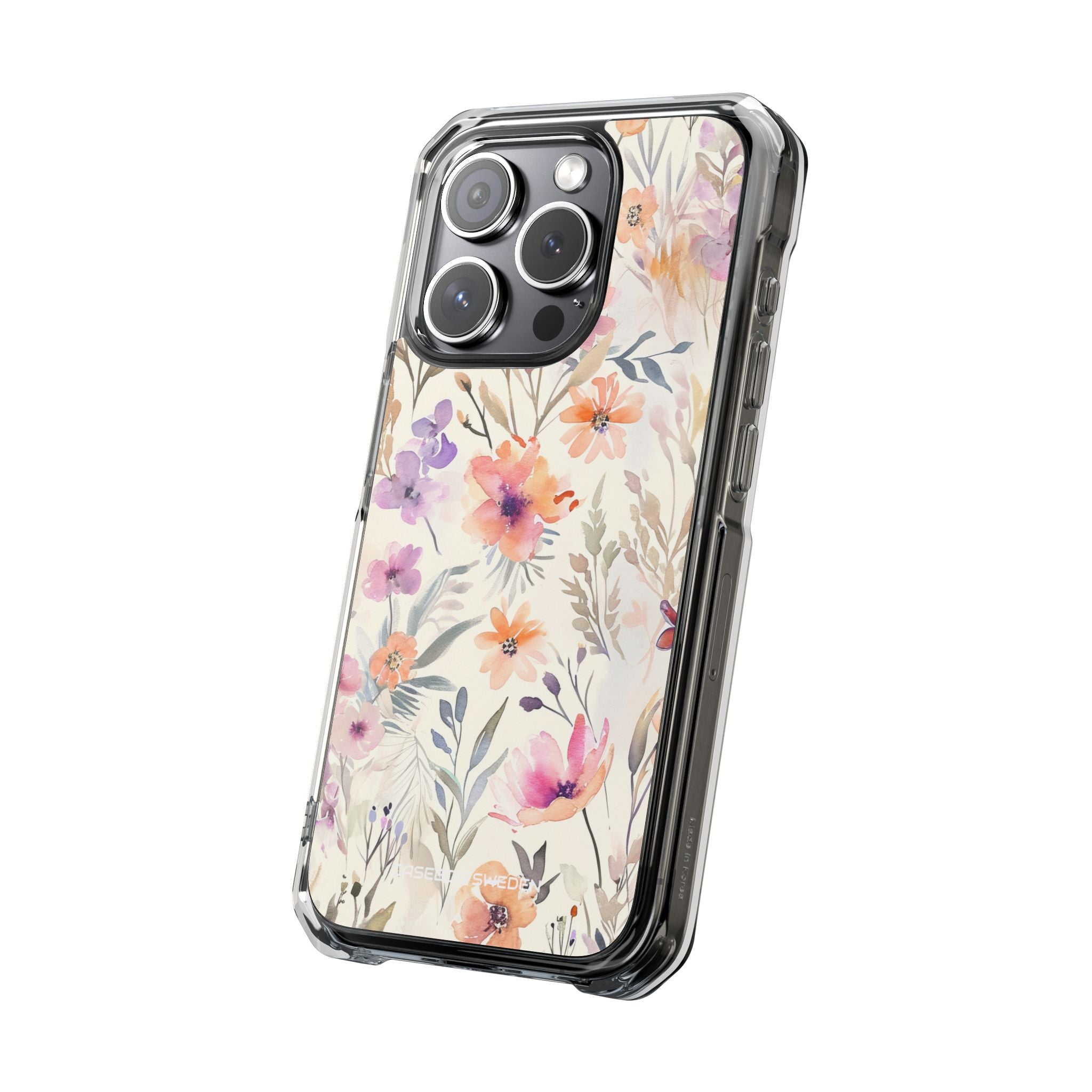 Soft Pink Floral Watercolor Design - Clear Impact iPhone 15 Phone Case