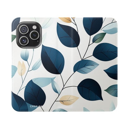 Navy Leaf Veins - iPhone 15 Pro Case - Wallet