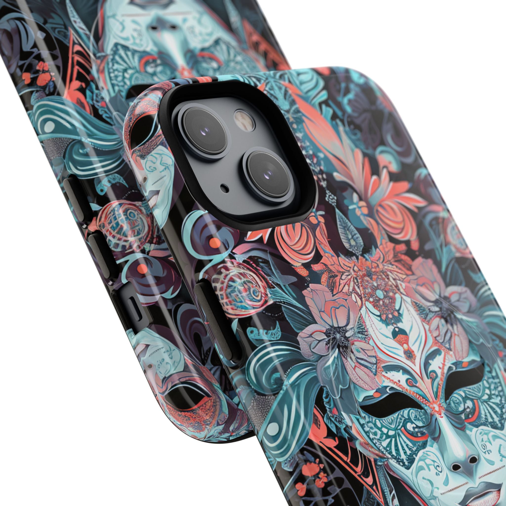 Mystic Teal Coral Mask - Tough + MagSafe® iPhone 14 Phone Case