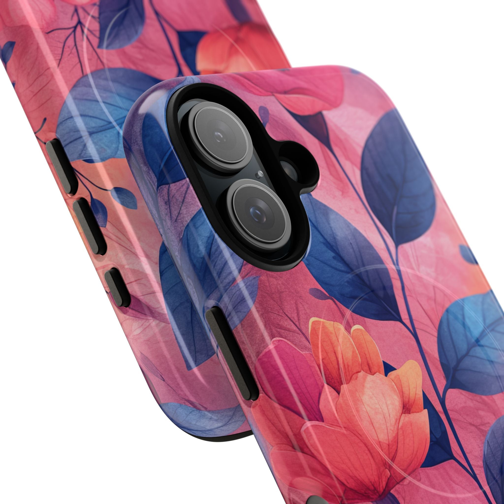 Pink Blue Floral - Tough + MagSafe® iPhone 16 Phone Case