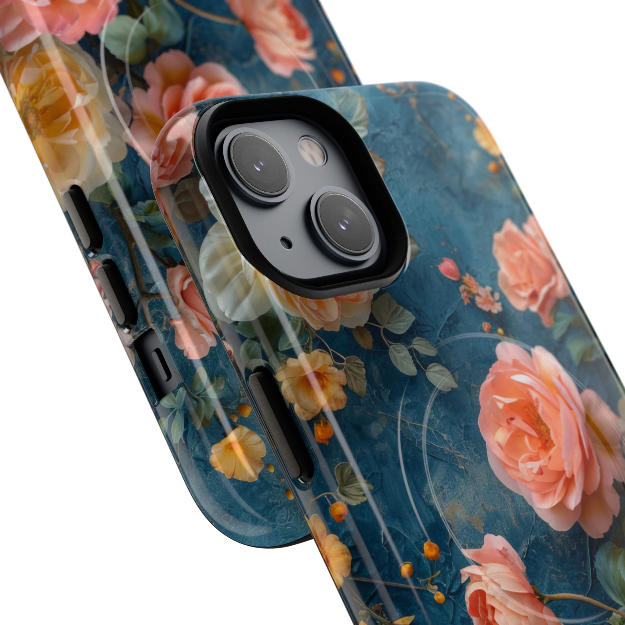 Blue Floral Elegance - Tough + MagSafe® iPhone 14 Phone Case