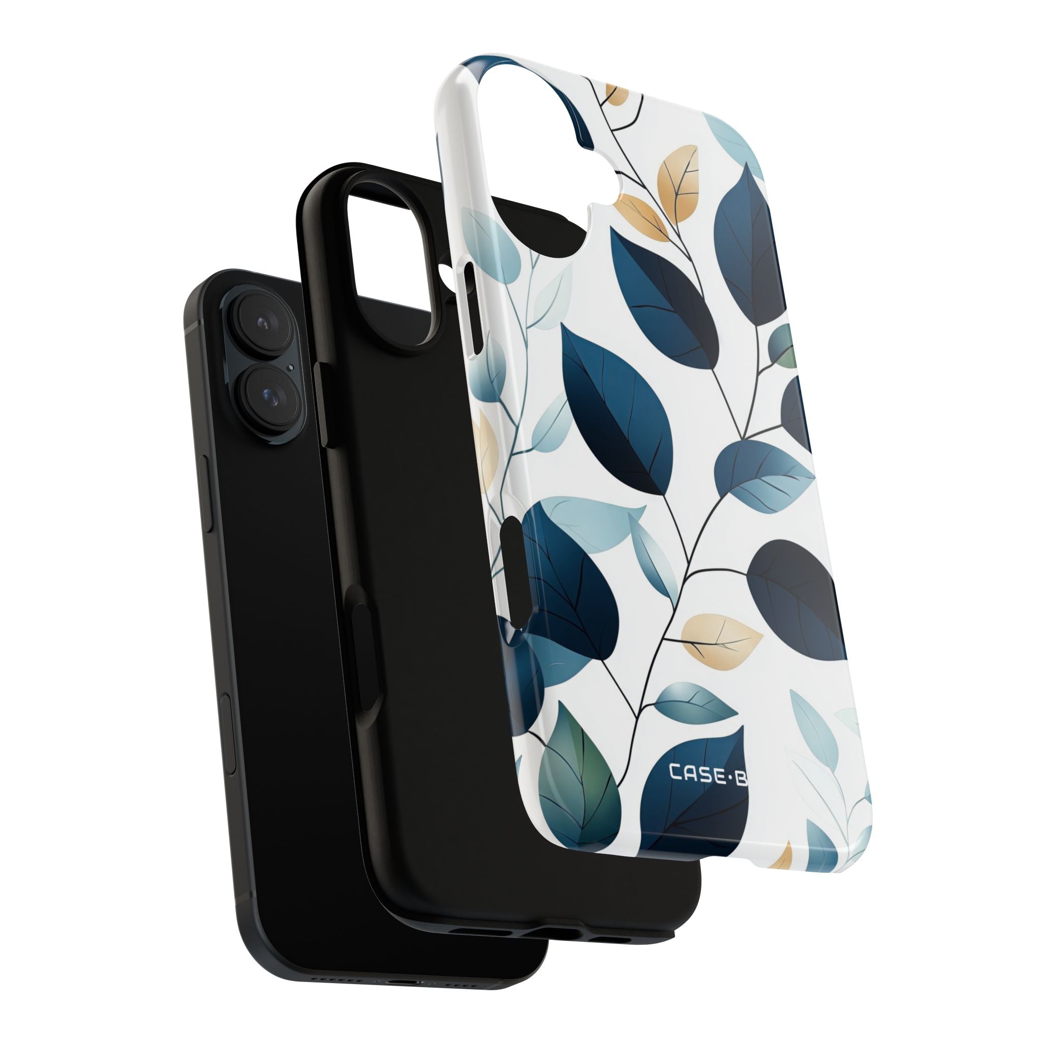 Navy Veined Leaves iPhone 16 Plus Case - Tough