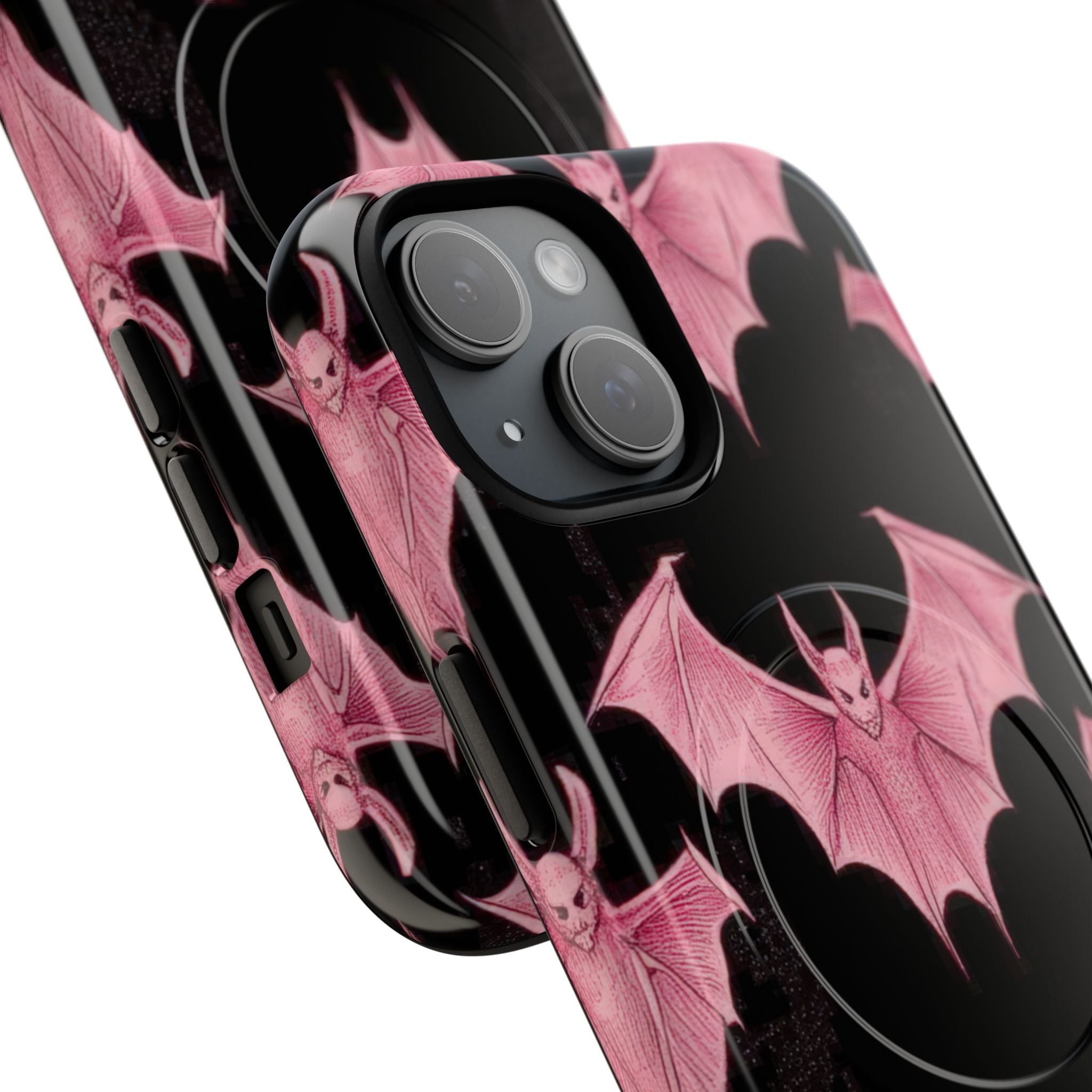 Gothic Pink Bats Aflame iPhone 15 | Tough+ Phone Case