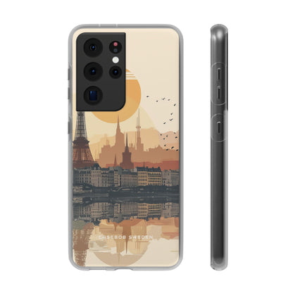 Eiffel Tower Silhouette with Birds and Sun Reflection Samsung S21 - Flexi Phone Case