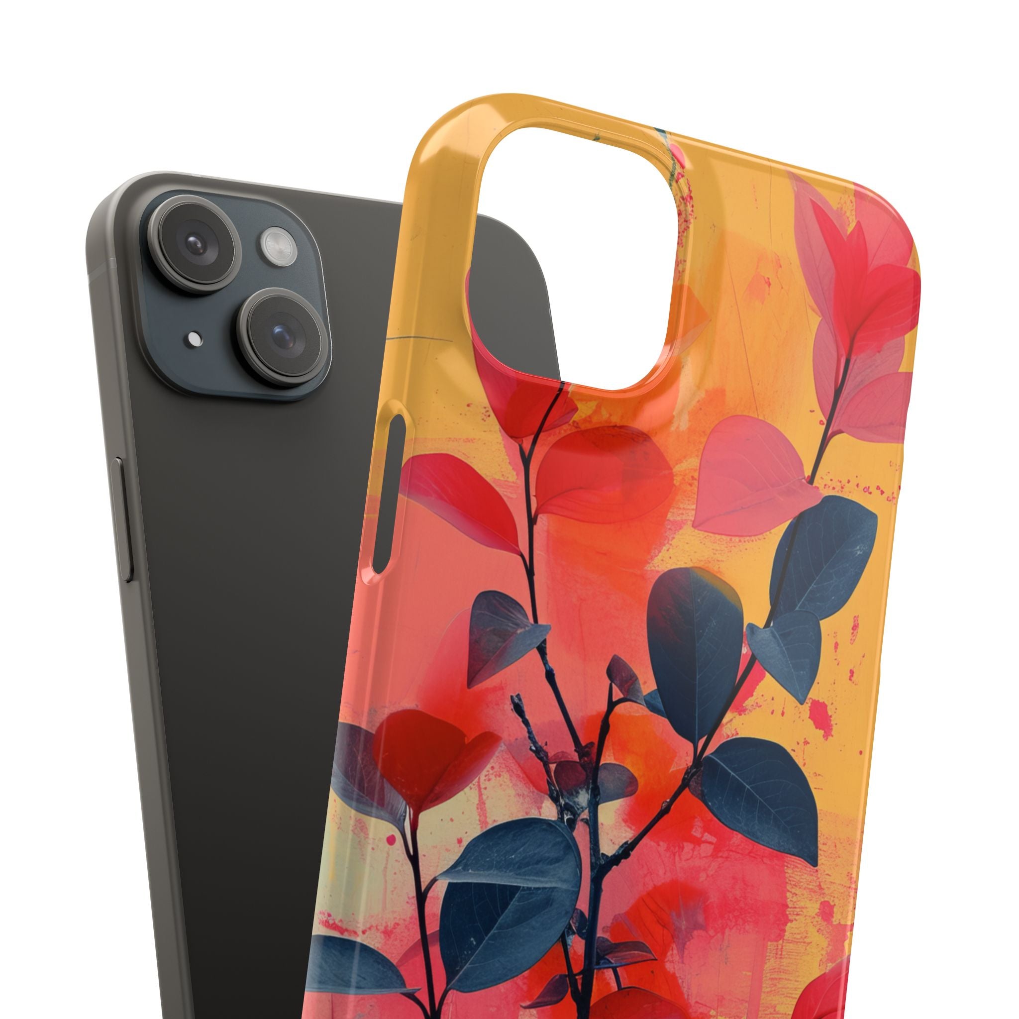 Yellow Botanical Splash - Slim iPhone 15 Phone Case