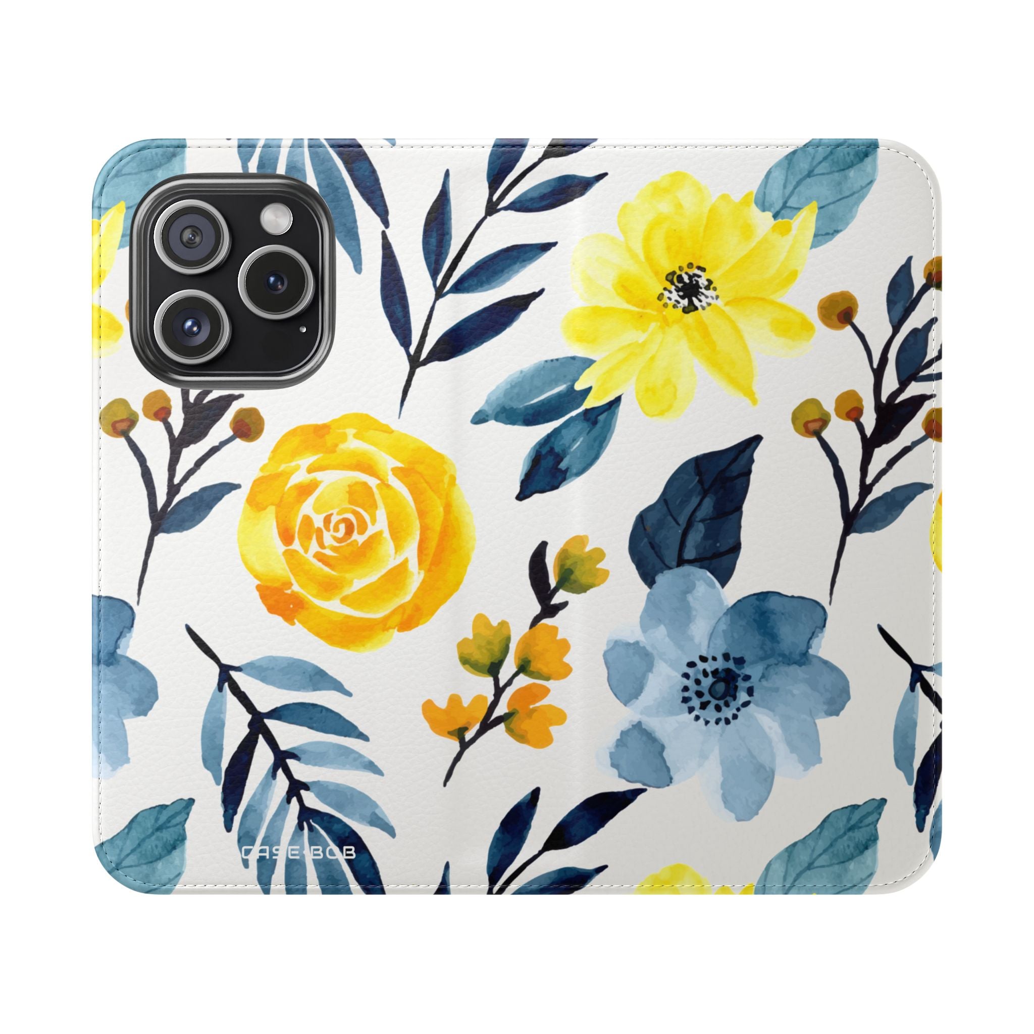 Yellow Blue Blossoms - iPhone 15 Pro Case - Wallet
