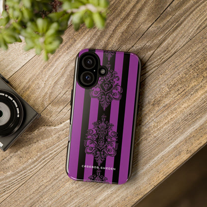 Gothic Elegance with Vertical Stripes and Ornamental Motifs iPhone 16 - Tough Phone Case