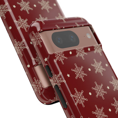 Cream Snowflake Crimson Google Pixel 8 Case - Tough