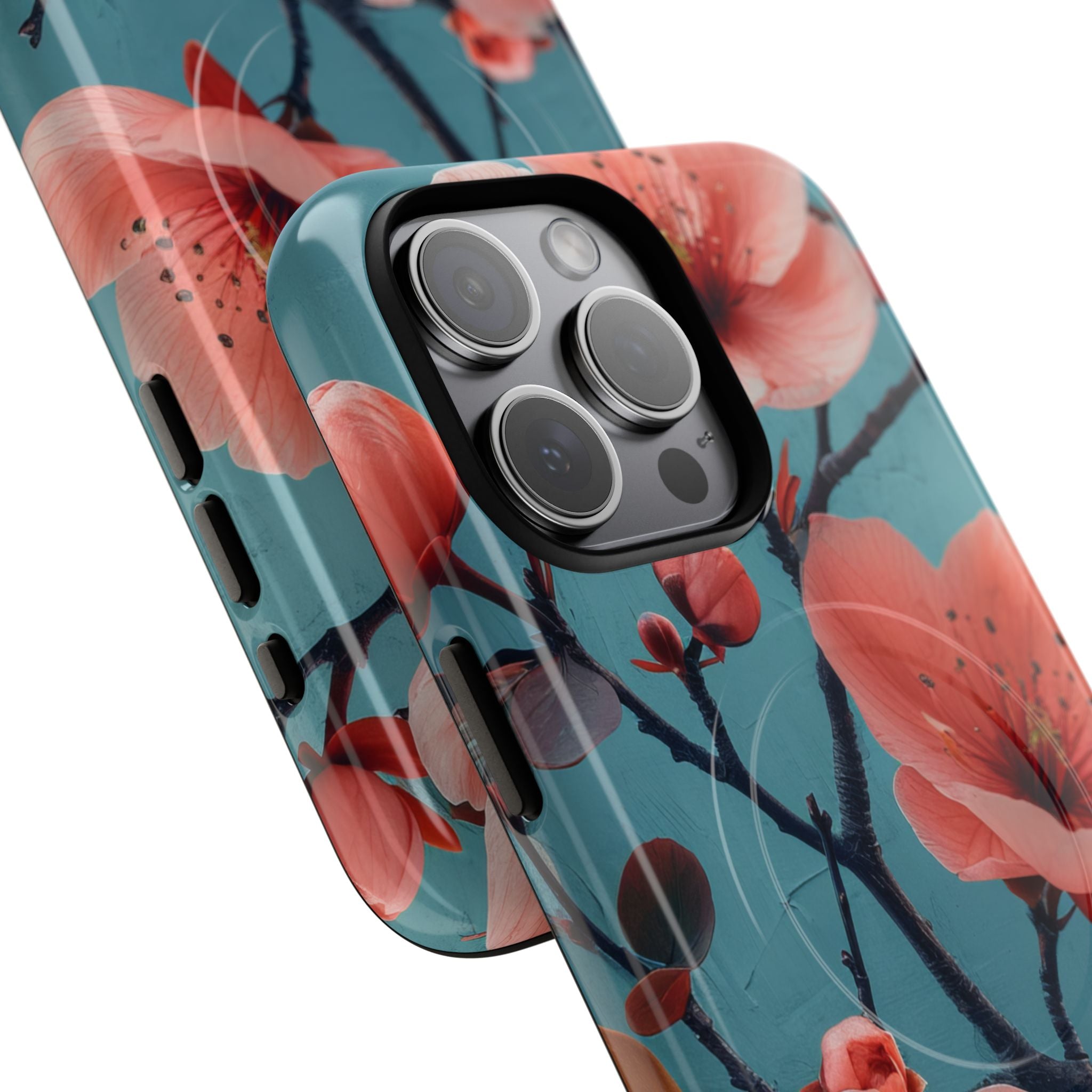 Teal Coral Blossom - Tough + MagSafe® iPhone 15 Phone Case