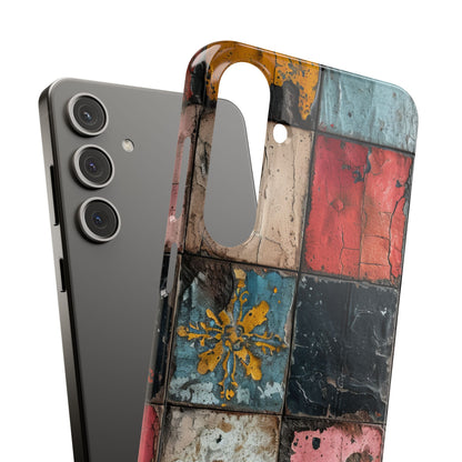 Rustic Red-Yellow Vintage Tiles - Slim Samsung S24 Phone Case