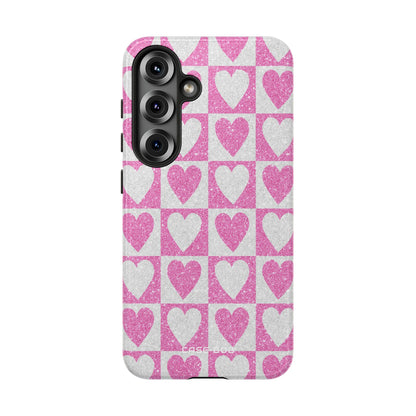 Glitter Heart Grid Samsung S25 Case - Tough