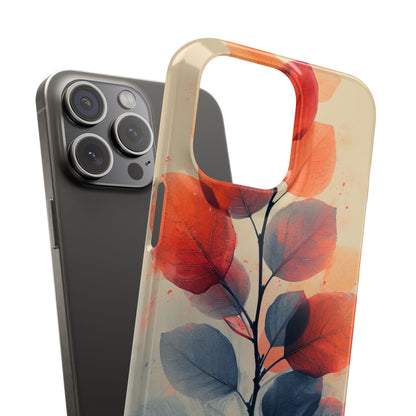 Orange Gray Leaves - Slim iPhone 15 Phone Case