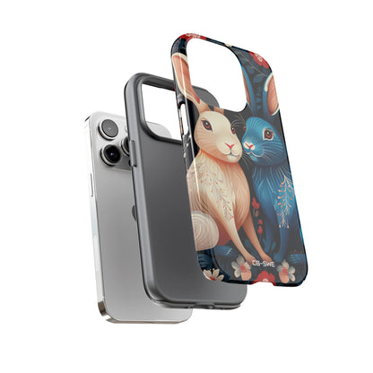 Rabbits Embrace Blossoms - iPhone Case