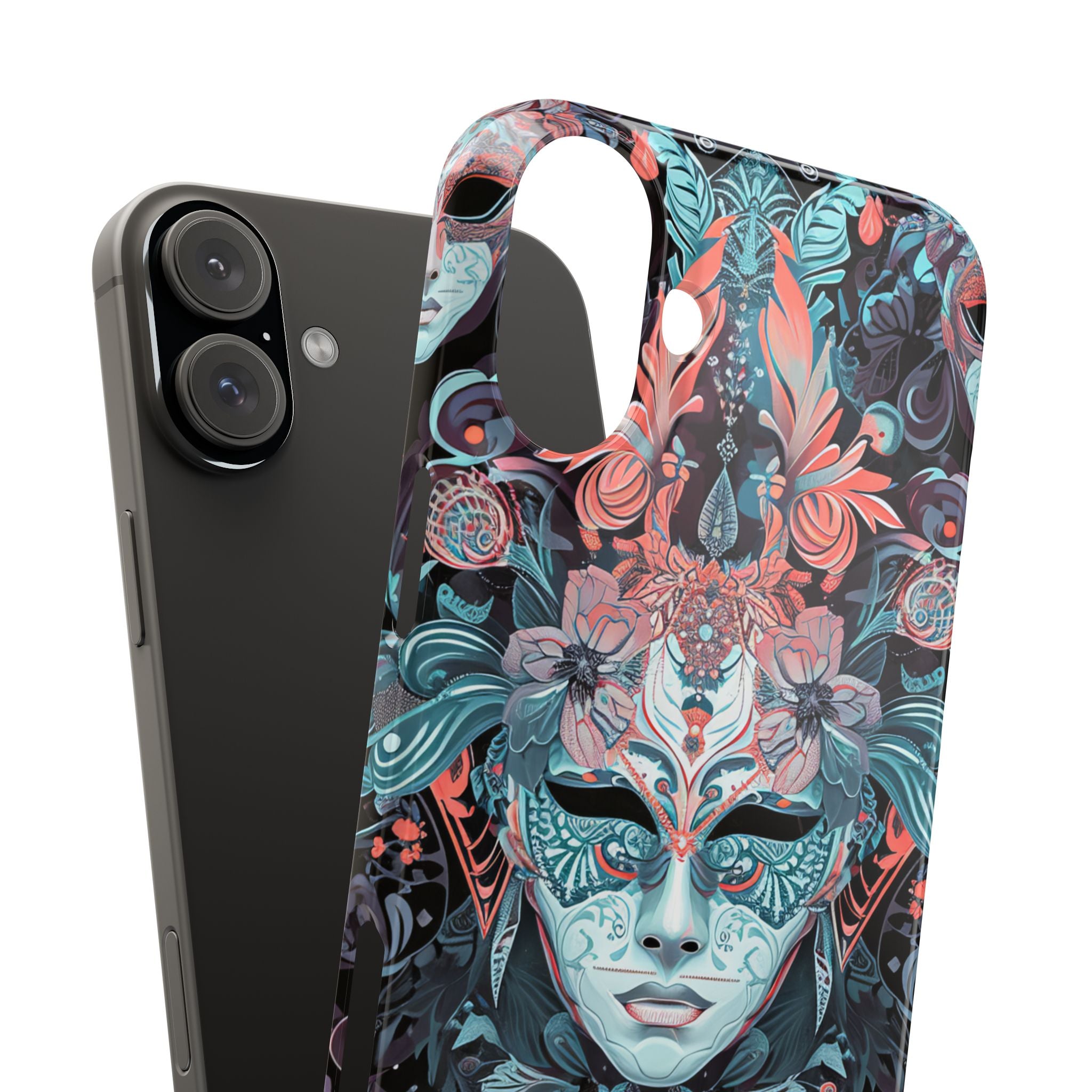 Mystic Teal Coral Mask - Slim iPhone 16 Phone Case