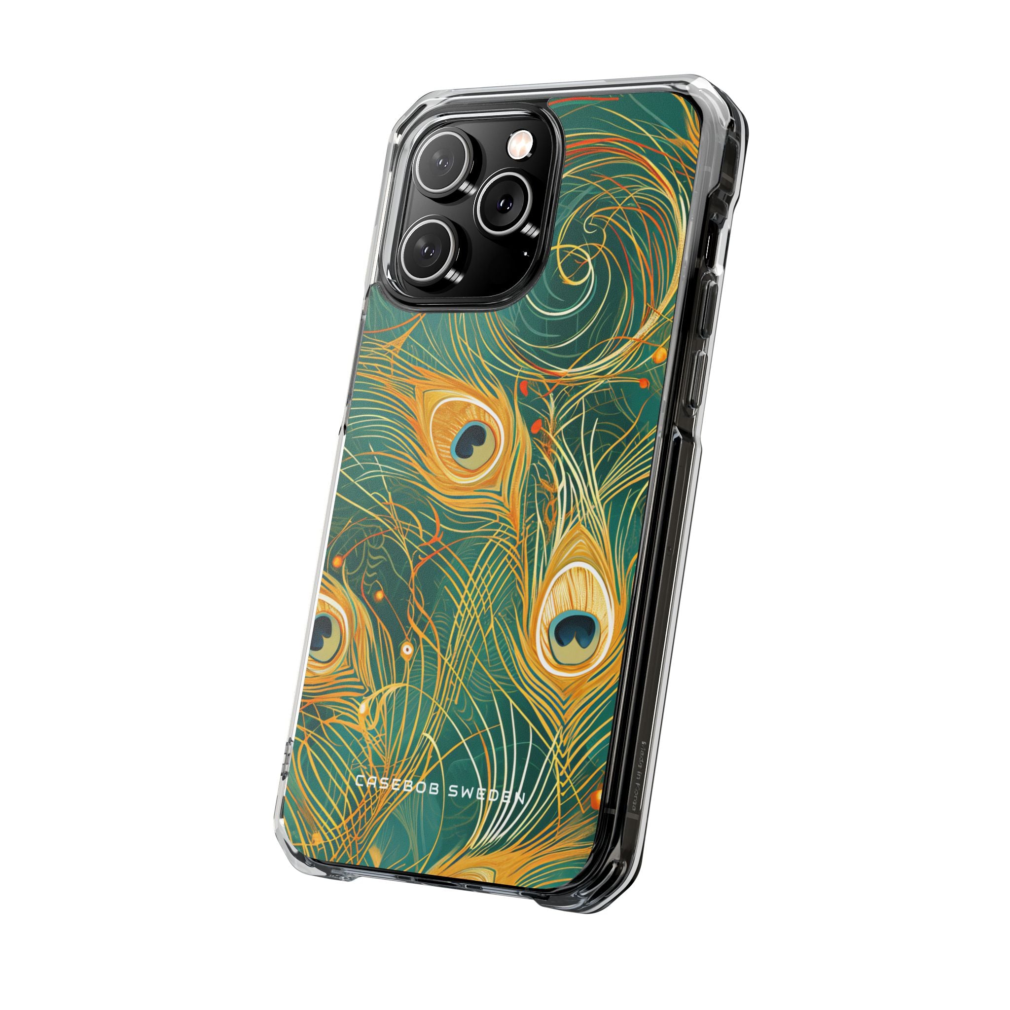 Peacock Elegance in Teal and Gold iPhone 14 - Clear Impact Phone Case