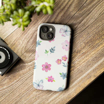 Vintage flowers and butterflies iPhone case - Protective Phone Case