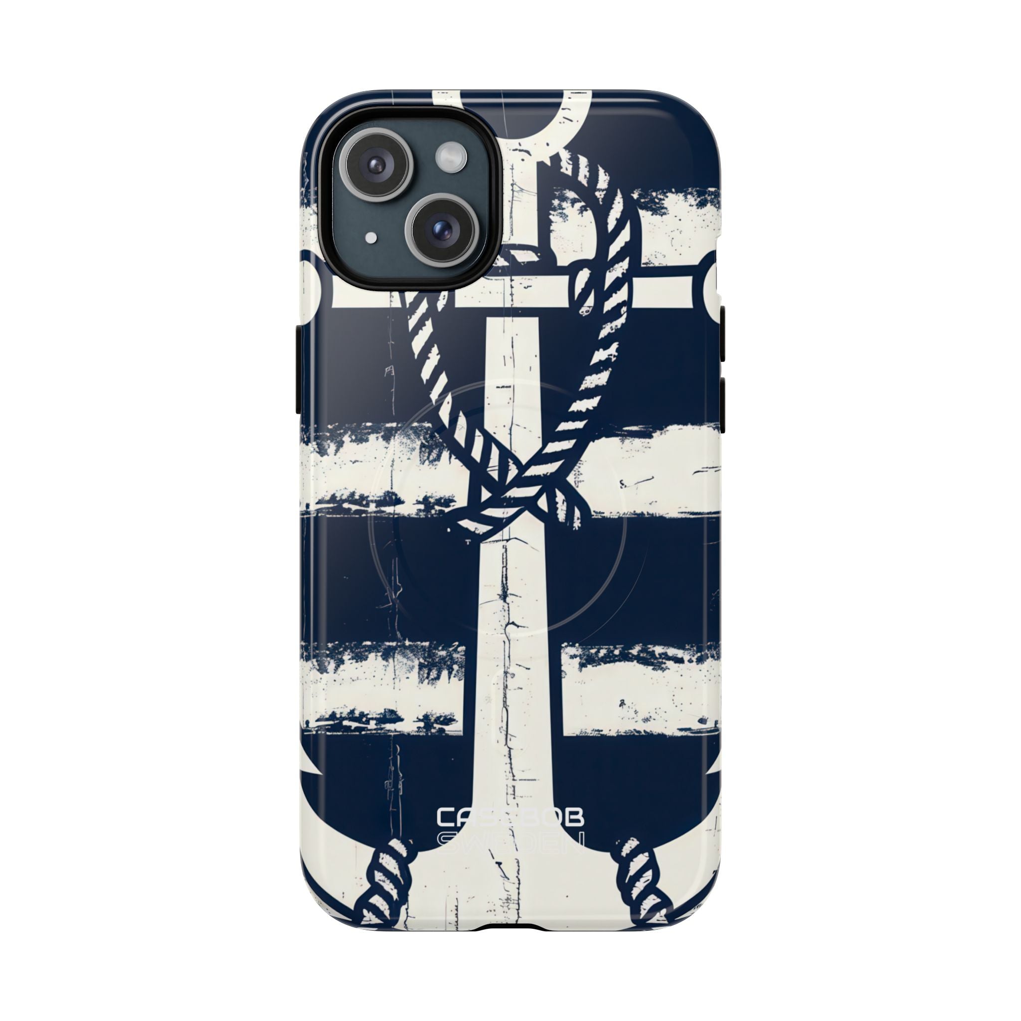 Navy Anchor Stripes iPhone 15 - Tough+