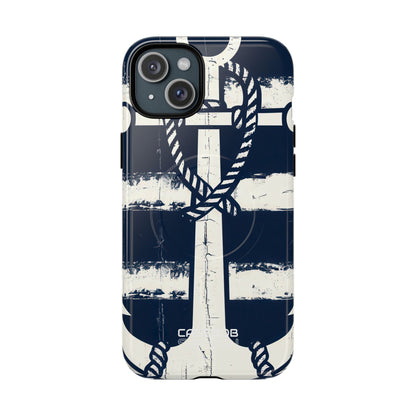 Navy Anchor Stripes iPhone 15 - Tough+