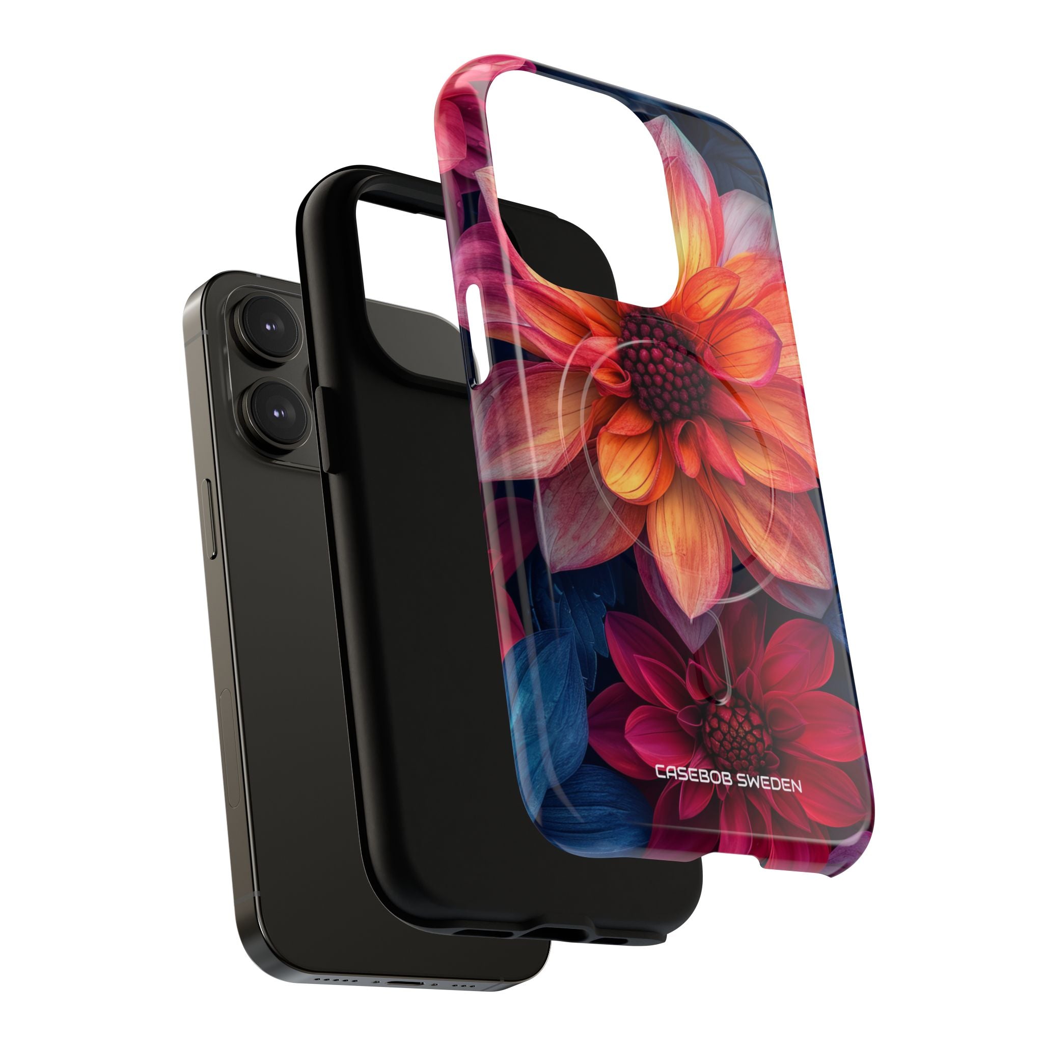 Floral Harmony Orange Blue - Tough + MagSafe® iPhone 14 Phone Case