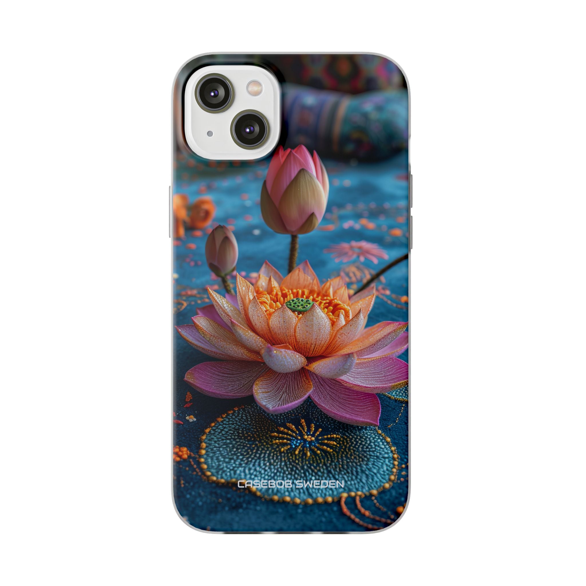 Vibrant Lotus Embroidery - Flexi iPhone 14 Phone Case