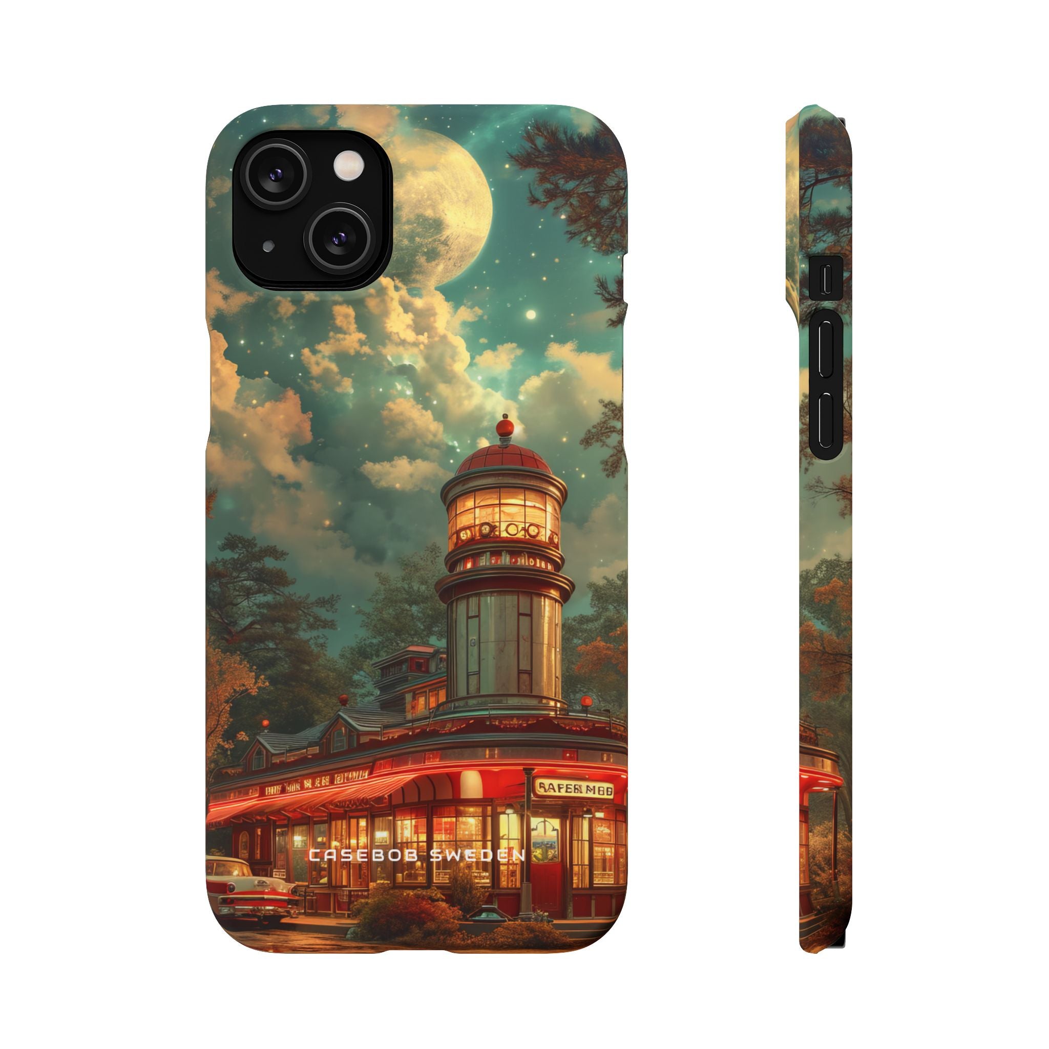 Vintage Moonlit Diner Fantasy iPhone 14 - Slim Phone Case