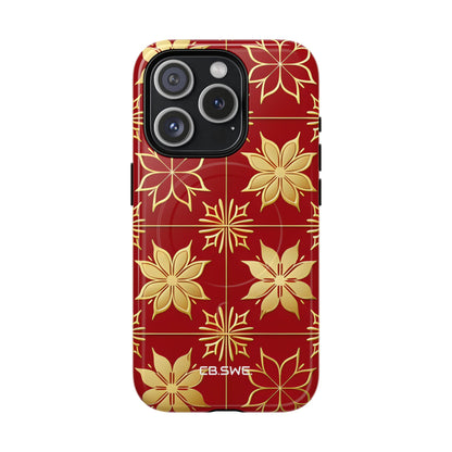 Elegant Gold Floral Seamless Rich Red iPhone 15 - Tough+