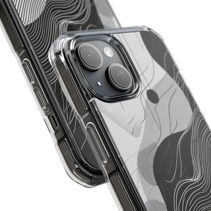 Fluid Rhythms: Monochrome Line Flow iPhone 15 - Clear Impact Phone Case